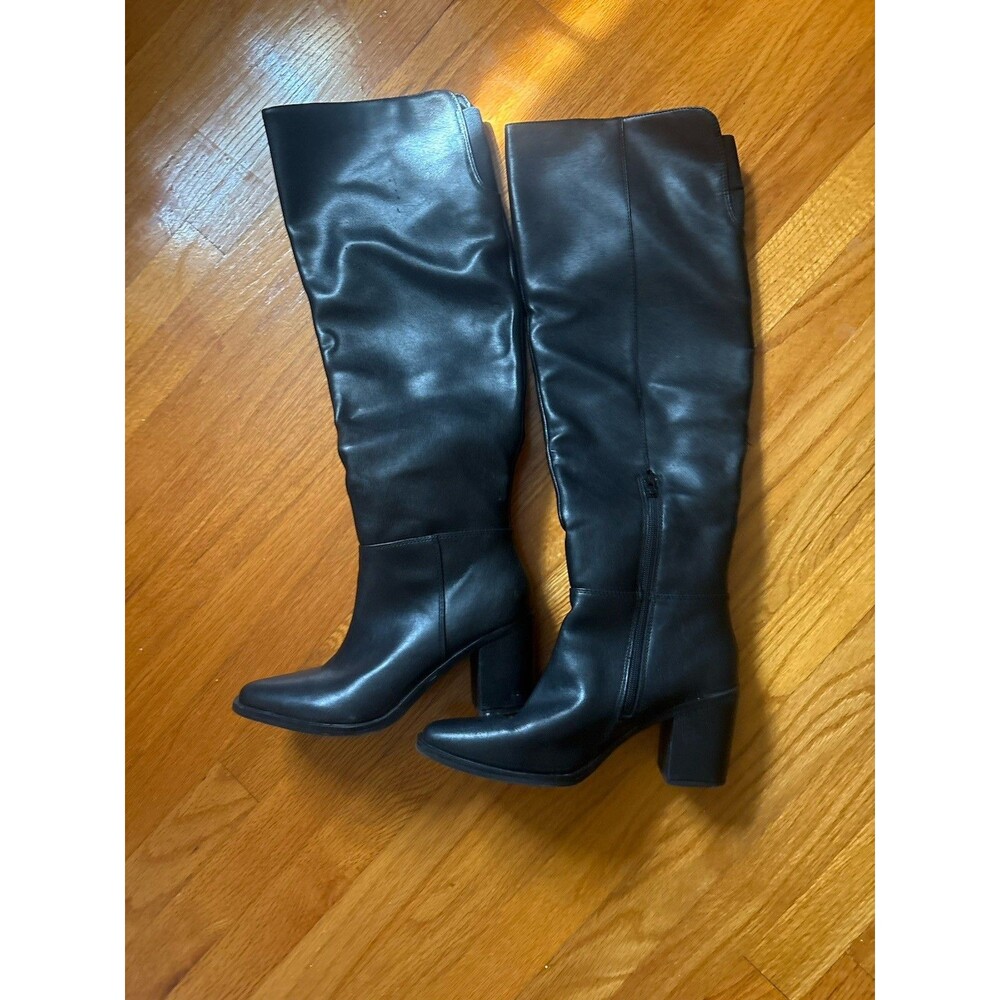 Target Womens Size 10 Black Over Knee Tall Boots Block Heel Riding Stretch Calf